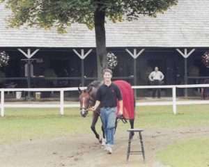 George and Daydreaming at the Phipps' barn in Saratoga following the 2003 Spinaway Stakes